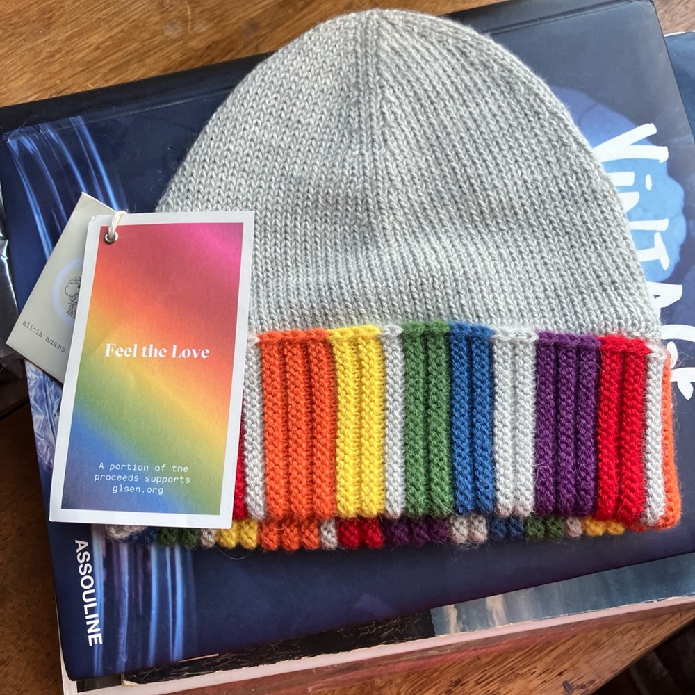 Alicia Adams Alpaca Unisex Rainbow Multicolor Striped Beanie Hat Fair Trade